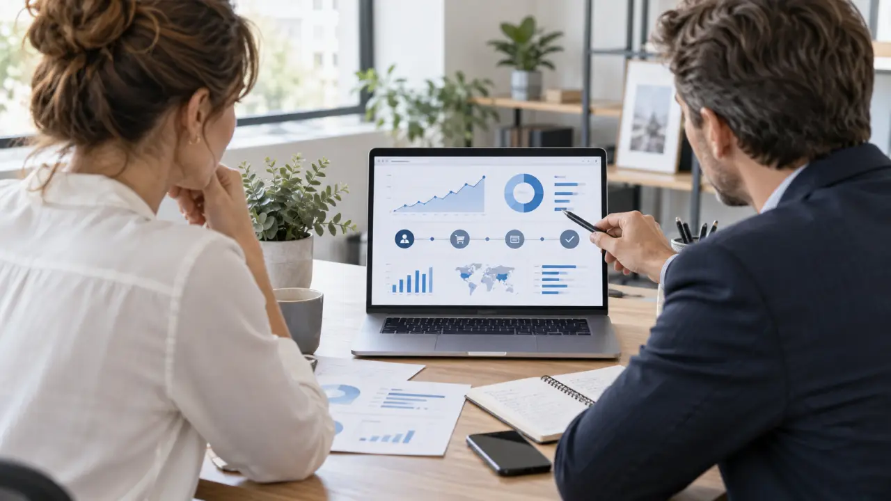 Équipe dirigeante analysant les performances digitales d'une entreprise