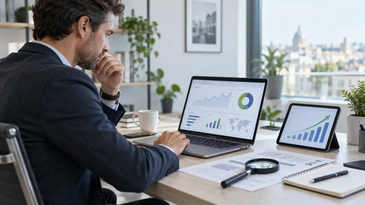 Analyse SEO d'un site web sur un ordinateur dans un environnement professionnel