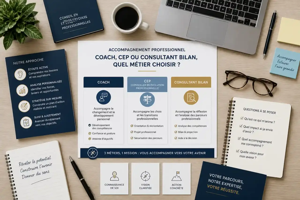 Accompagnement professionnel : coach, CEP ou consultant bilan, quel métier choisir ?