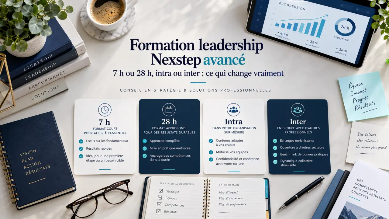 Formation leadership Nexstep avancé : 7 h ou 28 h, intra ou inter, ce qui change vraiment