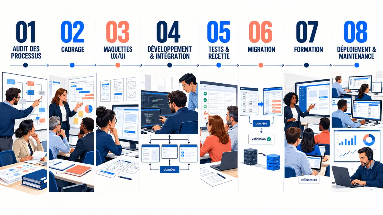 Cycle de projet d’un logiciel d’entreprise sur mesure, du cadrage à la maintenance