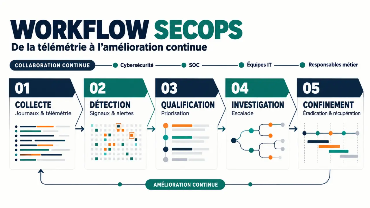 Schéma du workflow SecOps de la détection à la reprise après incident