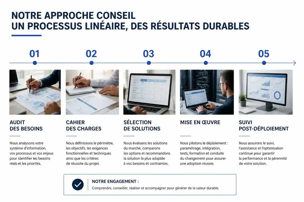 Étapes clés d'une mission de conseil en systèmes et logiciels informatiques