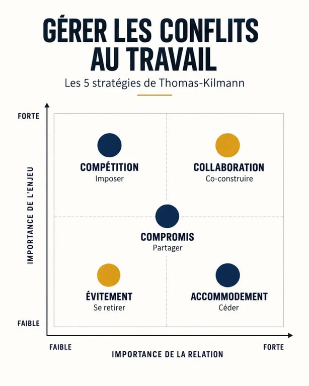 Gestion conflit au travail : cinq stratégies de Thomas-Kilmann