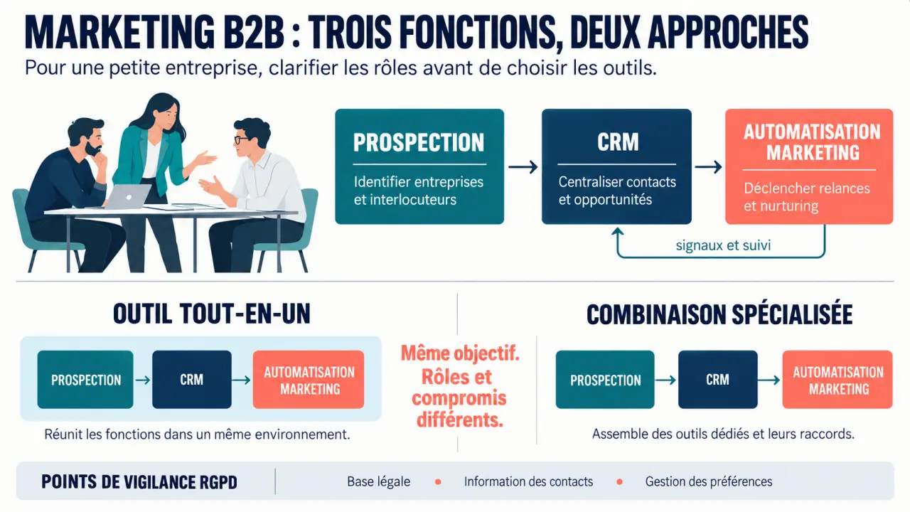 Classement solutions marketing B2B petites entreprises : rôles du CRM, de la prospection et de l’automatisation